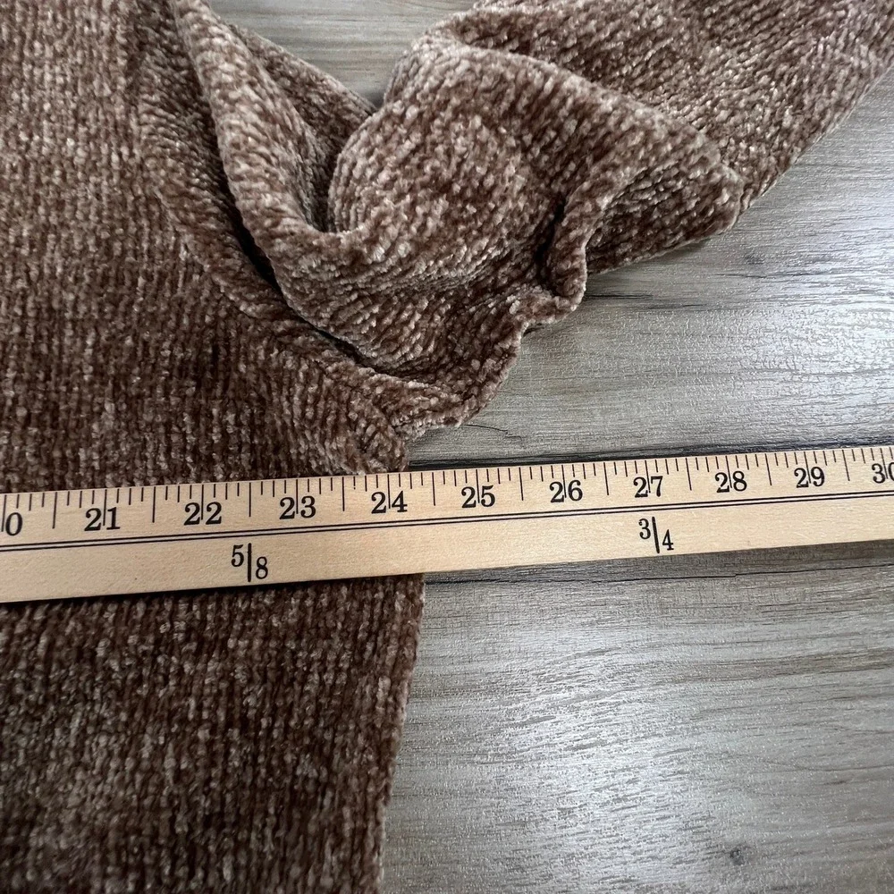 Orvis Brown Chenille Cardigan Sweater Shawl Collar Open Front Pockets Large